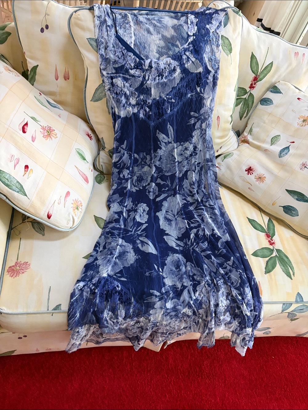 Komarov Navy and White Floral Midi Dress